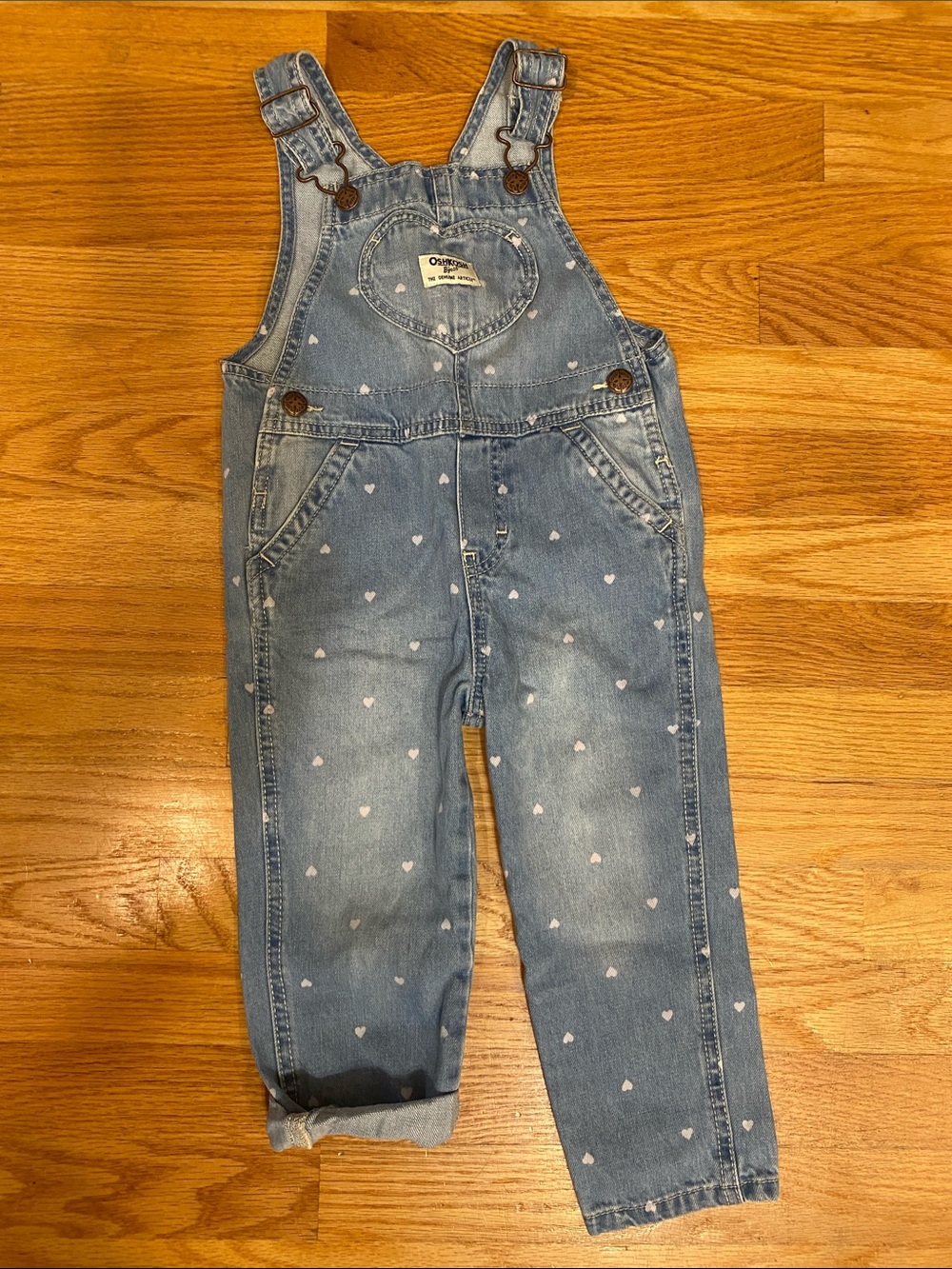 OshKosh B'gosh Light Blue Heart Print Denim Overalls